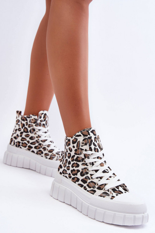 Women's High Sneakers Leopard Pattern White Florensi
