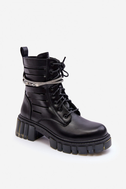 Fashionable Workers Boots With Chain Black Solesso