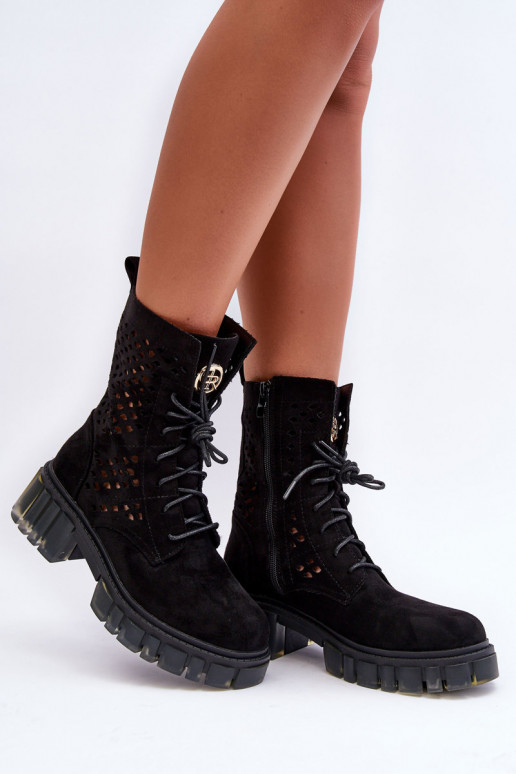 Lace-Up Booties Black Ideally
