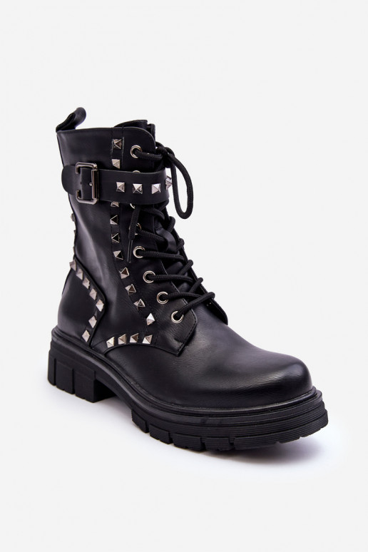Women's Chunky Boots Workers with Rhinestones Black Tyralis