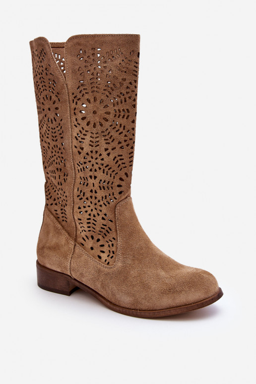 Suede Lace-up Ankle Boots Lewski 3366/2 Beige