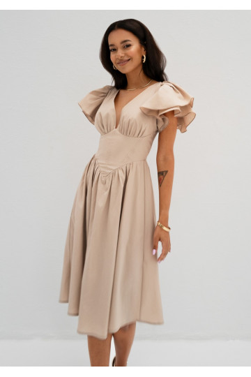 Nelly - Beige midi dress with frilled sleeves 2