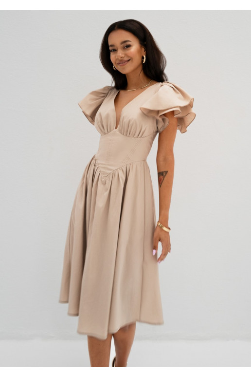 Nelly - Beige midi dress with frilled...