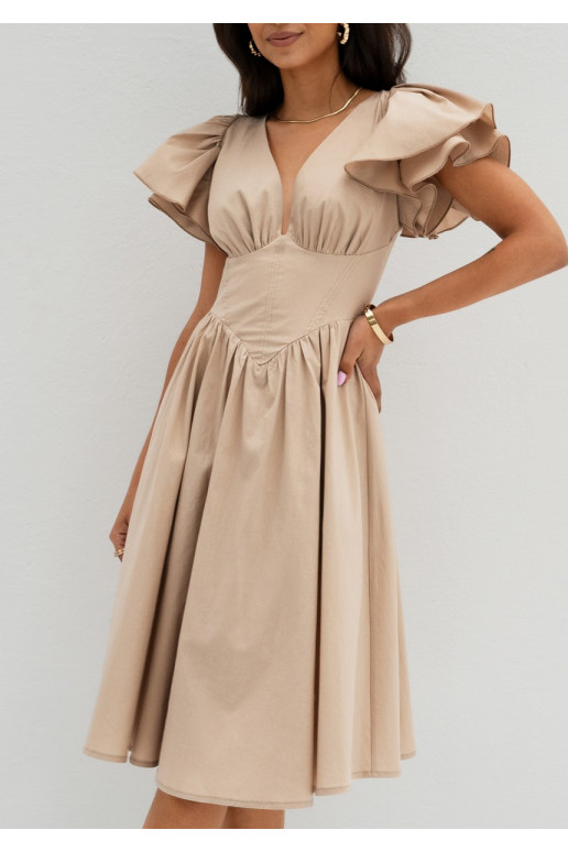 Nelly - Beige midi dress with frilled...