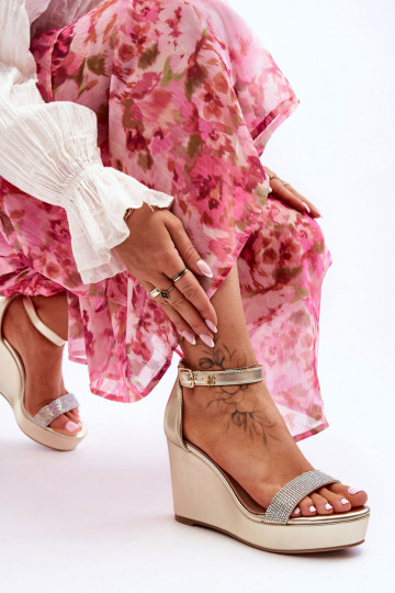 Fashionable Leather Wedge Sandals gold Arwen 2