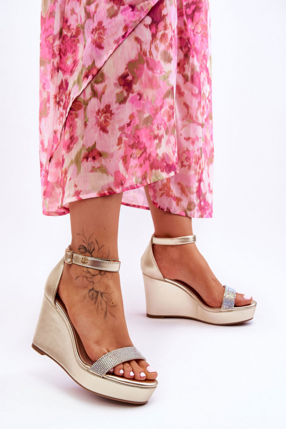 Fashionable Leather Wedge Sandals gold Arwen