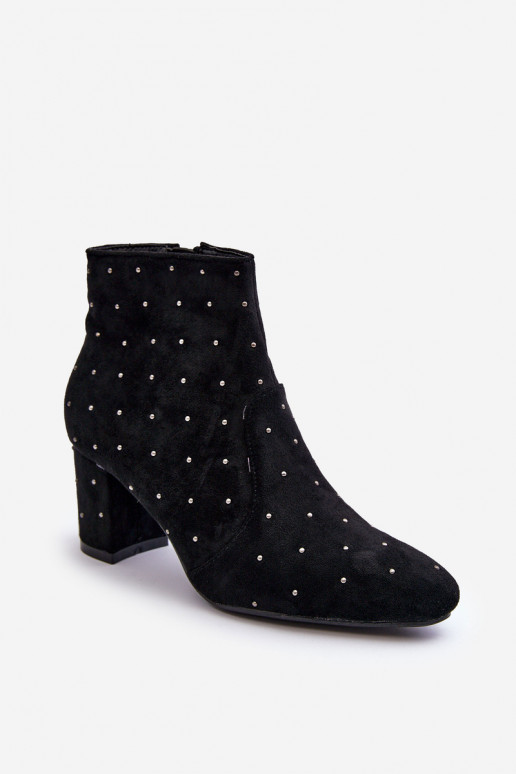 Women's Suede Boots Decorated with Studs Black Antede