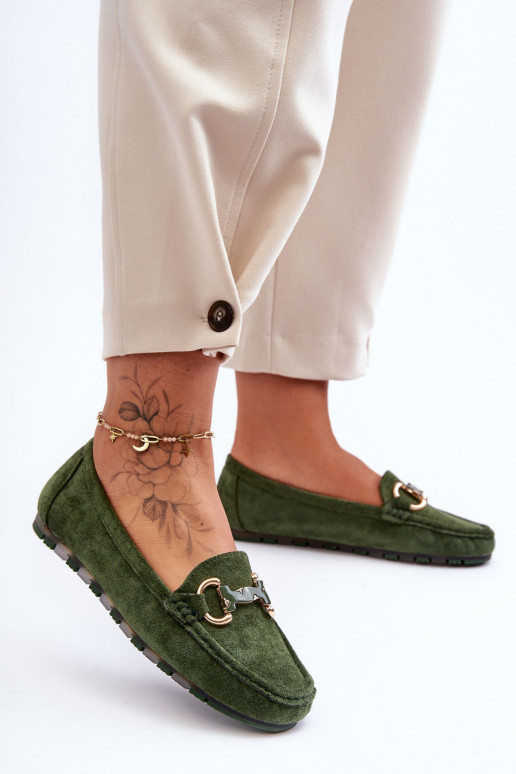 Women's Suede Moccasins with Ornament Green Dionira