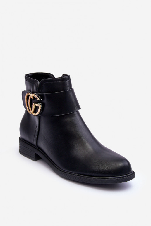 Leather Ankle Boots With Decoration Black Galos