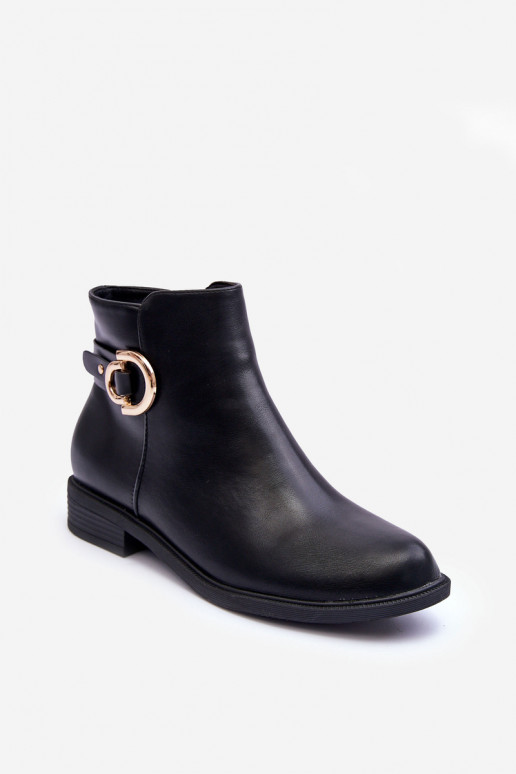 Leather Ankle Boots with Flat Heel Black Meronei