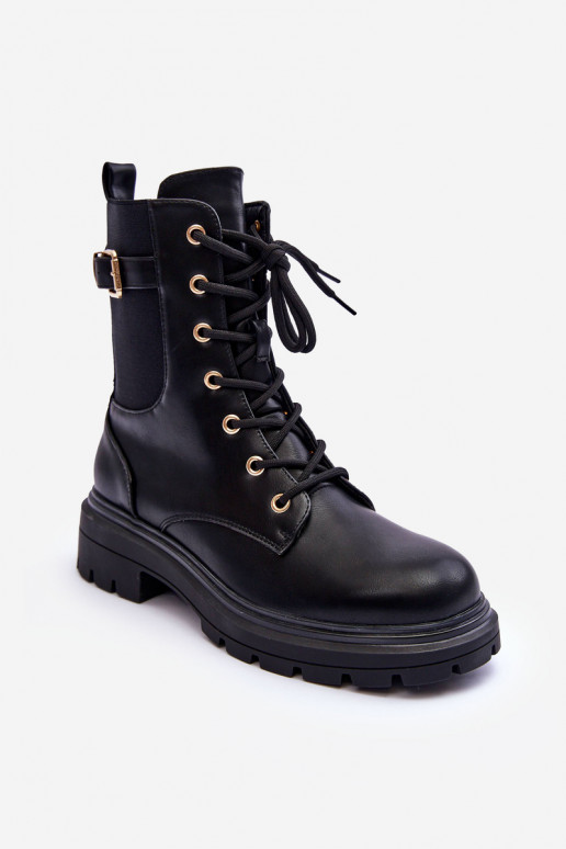 Women's Leather Boots Workery Black Chrezy