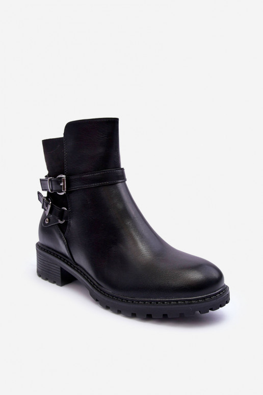 Women's Leather Boots With Straps Black Minks