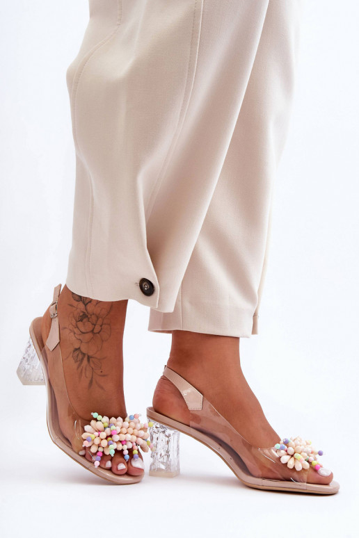 Heeled Sandals with Embellishments Beige SBarski MR1037-23