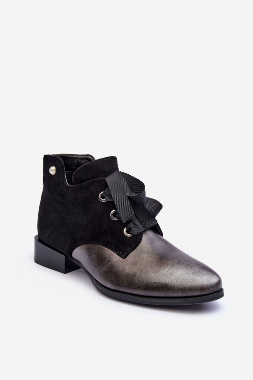 Women's Flat Heel Shoes with Lacing Black Meroni