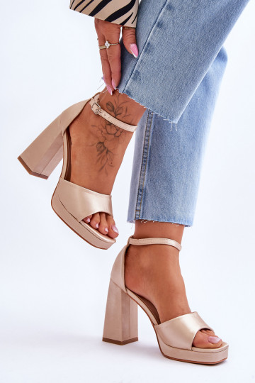 Satin Sandals On Chunky Heels Beige Eternity 2