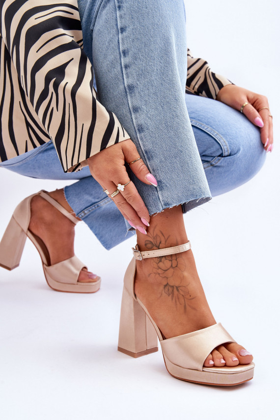 Satin Sandals On Chunky Heels Beige Eternity