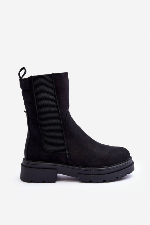 High Quilted Ankle Boots Slip-on Nubuck Black Milca