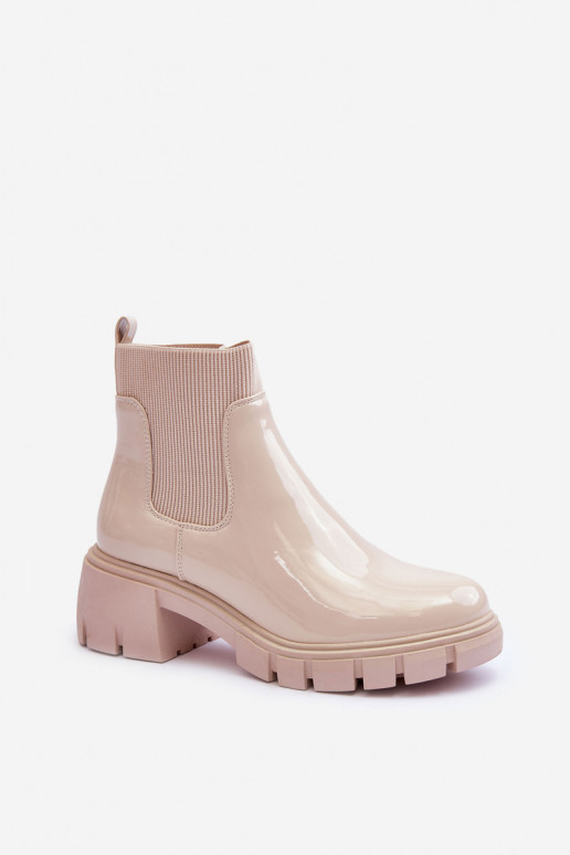 Women's Lacquered Ankle Boots Beige Cirie