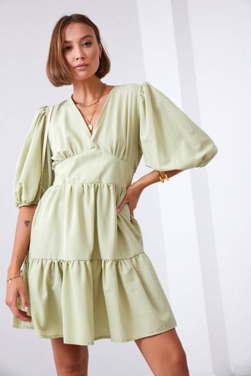 Embedded dress blown sleeves green color FG651