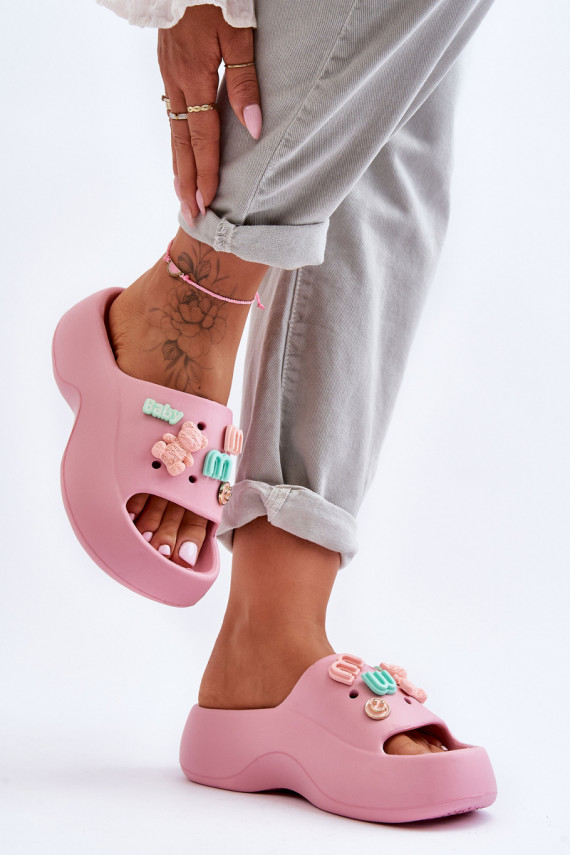 Soft Women's Foam Slippers with Decorations Pink Lorie