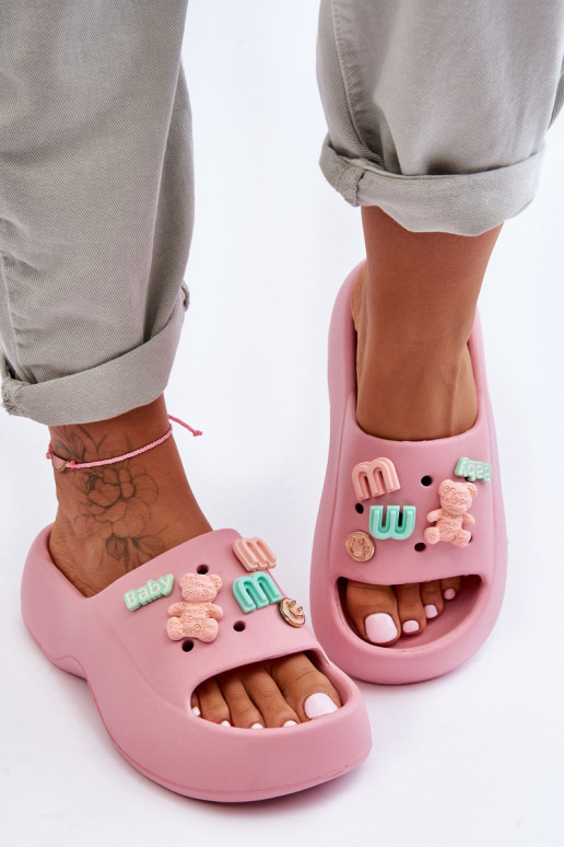 Soft Women's Foam Slippers with Decorations Pink Lorie Soft Women's Foam Slippers with Decorations Pink Lorie