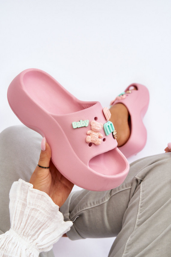 Soft Women's Foam Slippers with Decorations Pink Lorie