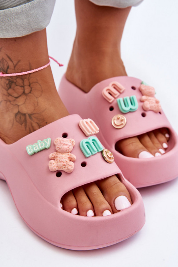 Soft Women's Foam Slippers with Decorations Pink Lorie