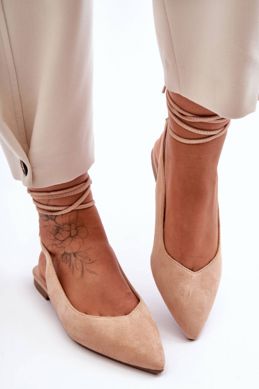 Women's Suede Lace-Up Ballet Flats Nude Lilly Ann