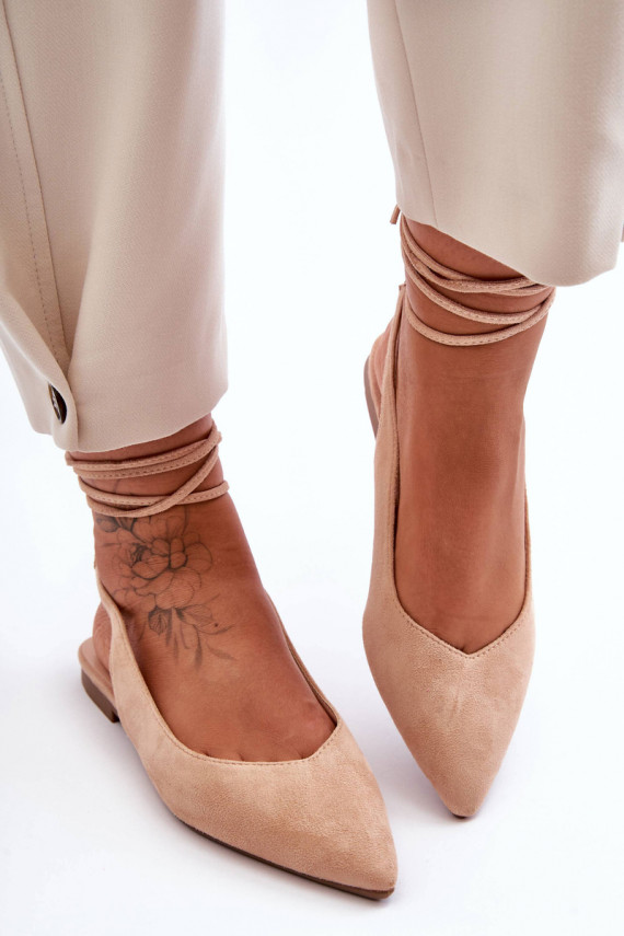 Women's Suede Lace-Up Ballet Flats Nude Lilly Ann
