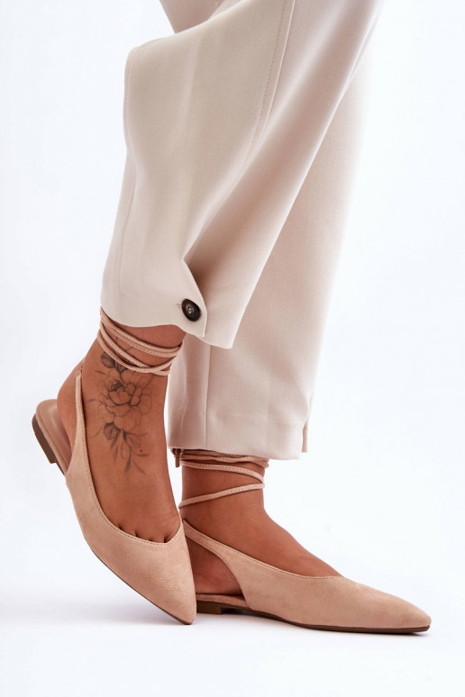 Women's Suede Lace-Up Ballet Flats Nude Lilly Ann