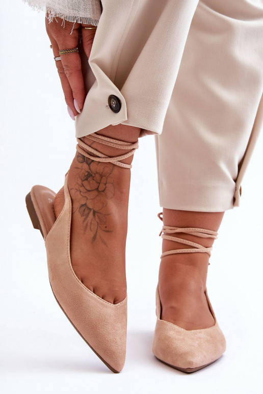 Women's Suede Lace-Up Ballet Flats Nude Lilly Ann