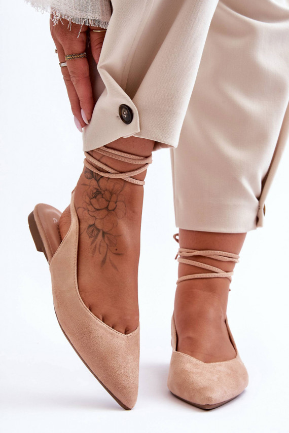 Women's Suede Lace-Up Ballet Flats Nude Lilly Ann