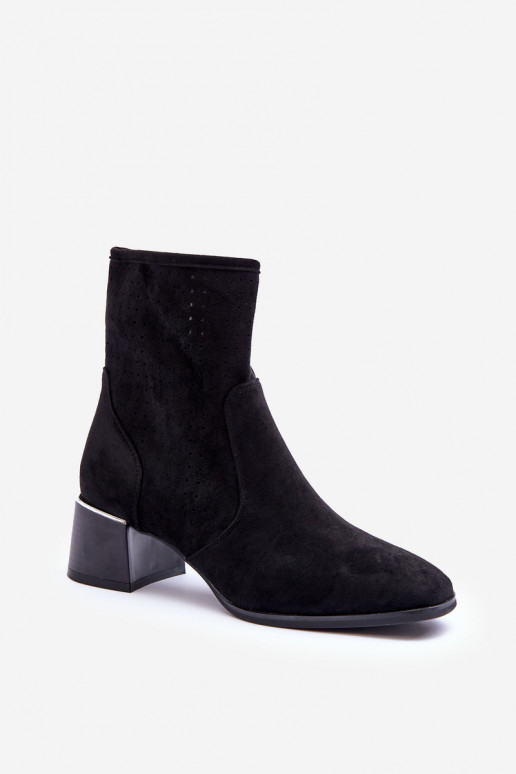 Suede Aperture Boots On Heel Black Perale