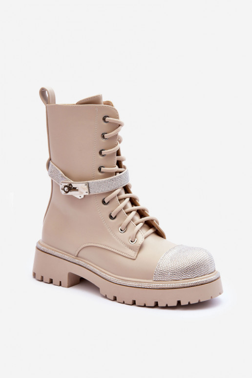 Women's Embellished Leather Boots Workery Beige Totah