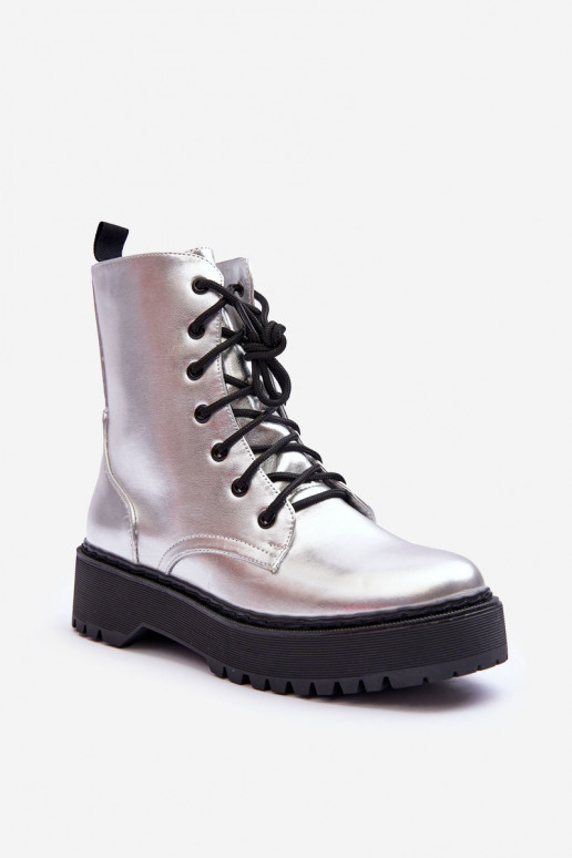 Metallic Leather Boots Teflorna Silver Workery