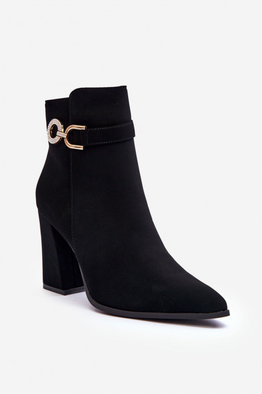 Leather Boots On Heel With Ornament Black Lymall