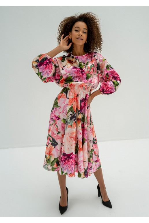 Elvire - midi-length satin floral... Elvire - midi-length satin floral...