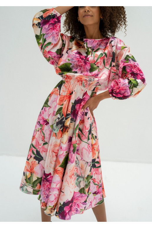 Elvire - midi-length satin floral... Elvire - midi-length satin floral...