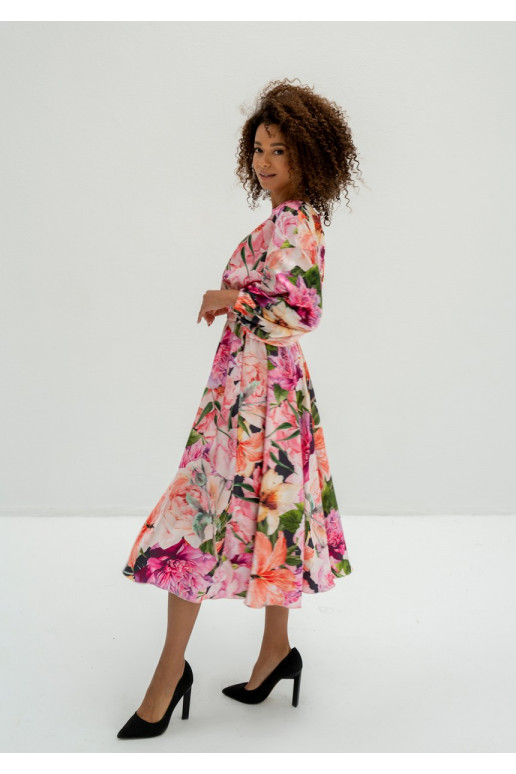 Elvire - midi-length satin floral... Elvire - midi-length satin floral...