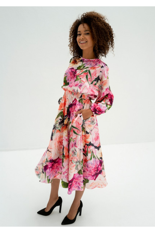 Elvire - midi-length satin floral... Elvire - midi-length satin floral...