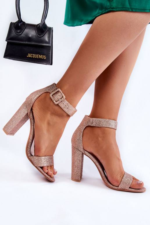 Women's Sandals On A Heel Gold Glitter Joalice