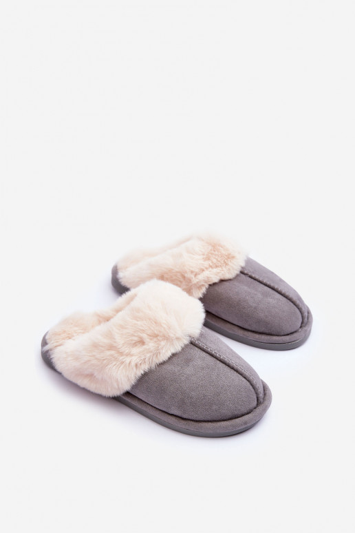 Women's Slippers With Fur Grey Pinky