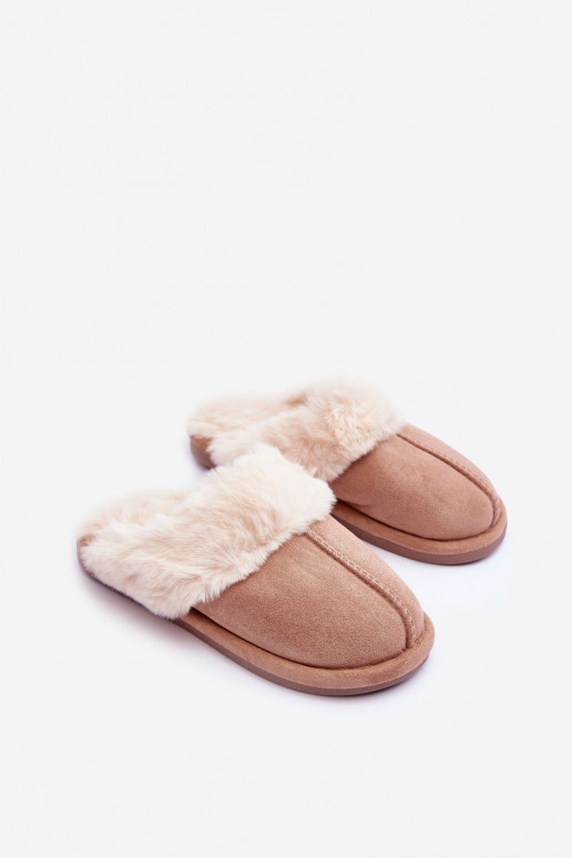 Women's Slippers with Fur Beige Pinky
