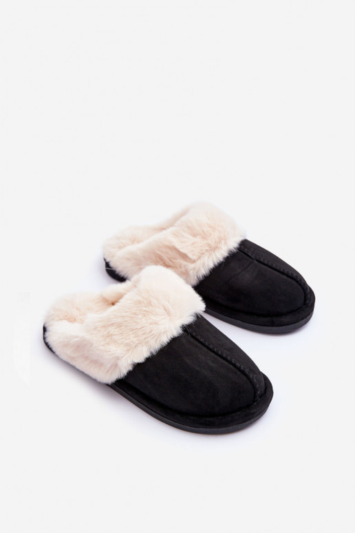 Women's Slippers with Fur Black Pinky
