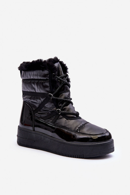Women's Lace-up Snow Boots with Faux Fur Black Lexxina