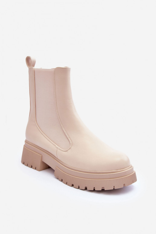 Classic Leather Ankle Boots Beige Isminna