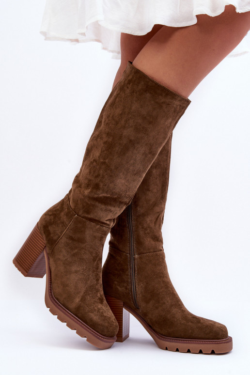 Leather Boots with Massive Heel Olive Virdana