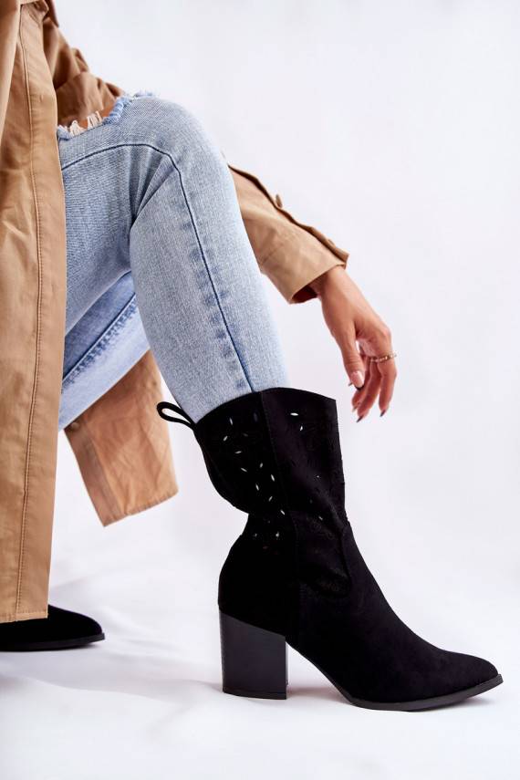 Women's Suede Boots With Cowboy Boots Black Ariane 