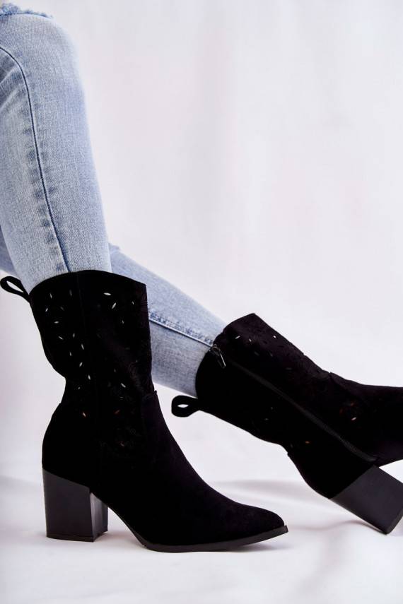 Women's Suede Boots With Cowboy Boots Black Ariane 