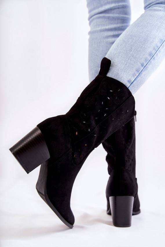 Women's Suede Boots With Cowboy Boots Black Ariane 